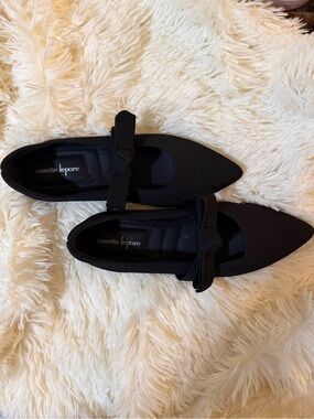 Nanette Lepore Black Pointed Bow-Strap Flats
